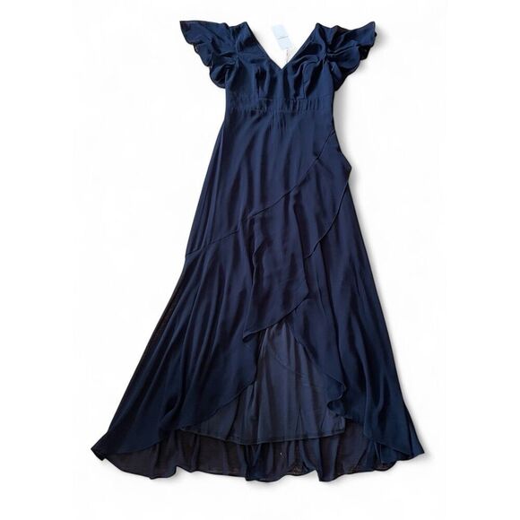 Ever-Pretty Women's Dress Double V Neck A Line Ruffle Hem Backless Navy Blue L - Picture 1 of 10